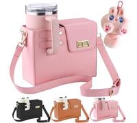 Outdoor Portable Crossbody Water Cup Storage Bag,Portable Leather Water Bottle Bag With Adjustable Shoulder Strap,Sports & Outdoors Water Bottle Carrier With Pocket (Pink)