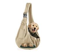 Outdoor Portable Pet Sling, Foldable Dog and Cat Carrying Bags with Thickened Shoulder Pad, Breathable Walking Pet Carriers with Mesh Tightening Mouth, Adjustable Shoulder Strap Pet Crossbody Bag(Khak