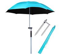 Outdoor Portable Sunshade Umbrella 7.8 FT Blue Umbrella for Fishing with Tilt Function Adjustable Height, Beach Umbrella 16 Ribs Stainless Steel Sand Anchor Waterproof