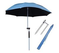 Outdoor Portable Sunshade Umbrella 7.8 FT Blue Umbrella for Fishing with Tilt Function Adjustable Height, Beach Umbrella 16 Ribs Stainless Steel Sand Anchor Waterproof