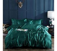 Outdoor-QJ Ensemble de literie Vert émeraude Double Housse de Couette Ensemble Drap Plat draps de lit taie d'oreiller Satin de Soie Adulte literie complète 4 PCS