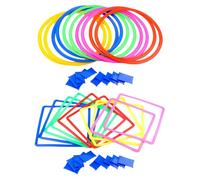 Outdoor - Ring Activity Jump Challenge Set, Obstacle Course Play Equipment Square Connector Layout with Beanbag Toss Target | Movement Coordination Training Entertainment Playset for Kids