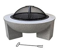 Outdoor Round Concrete Brazier Wood Burning Fire Pit 3-in-1 Garden Terrace Heater Brazier with Encrypted Dust Cover Semi-Circular Handle for Camping Bonfire