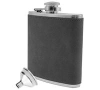 Outdoor Saxx® Flasque en acier inoxydable, design élégant en cuir sauvage, drapeau, poche de poitrine, bouteille d'eau-de-vie, entonnoir de remplissage, superbe cadeau, 175 ml, gris
