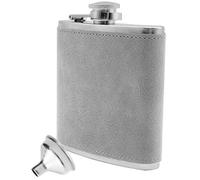 Outdoor Saxx® flasque en acier inoxydable, design élégant en daim, poche de poitrine, bouteille de poche, bouteille d'alcool, avec entonnoir de remplissage, super cadeau, 175 ml, gris clair