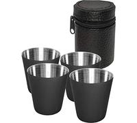 Outdoor Saxx® Lot de 5 gobelets en acier inoxydable avec sac en cuir Noir