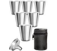 Outdoor Saxx® Lot de 8 gobelets en acier inoxydable, 6 gobelets à liqueur incassables, entonnoir de remplissage dans un sac en cuir