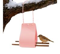 Outdoor Silicone Bird Feeder - 35x8cm Hanging Feeder with Wooden Perch, Adjustable Strap Tray | Weatherproof Lightweight Tree Mounted Birds Feeders | Wild Bird Feeding Station for Garden Backyard