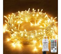Outdoor String Lights, 12M 120Led 8 Modes With Plug, Remote Control Timer, Waterproof Ip44+Ip65, For Christmas Tree, Indoor/Outdoor, Garden, Yard, Party, Wedding (Warm White)
