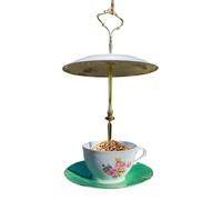 Outdoor Tea Cup Bird Feeder - Retro Ceramic Bird Food Container, Frost-Resistant Stone Ware, Integrated Drainage Holes, Whimsical Garden Sculpture | for Gardeners