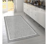 Tapis À Poils Ras Intérieur & Extérieur Aspect 3D Bordure Uni Look Naturel En Gris [80x150 cm]
