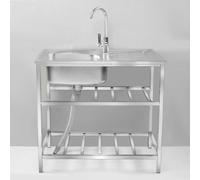 Outdoor Utility Sink For Washing, Freestanding 304 Stainless Steel Single Bowl Sink,Restaurant Kitchen Workstation W/Faucet & Drain and Storage Shelves,for Laundry/Garage/Kitchen/Bar/Backyard (Size :
