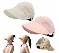 Outdoor UV Protection Hollow Top Sun Hat,Sun Hats for Women,Summer Beach Packable Visor,Wide Brim Adjustable (FR/ES, Alpha/Lettres, Taille Unique, B+P)