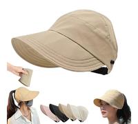 Outdoor UV Protection Hollow Top Sun Hat,Women's Wide Brim Adjustable Summer Hats,Ponytail Caps for Women (FR/ES, Alpha/Lettres, Taille Unique, Khaki)