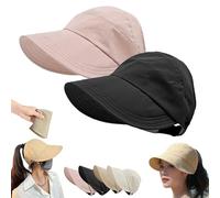Outdoor UV Protection Hollow Top Sun Hat,Women's Wide Brim Adjustable Summer Hats,Ponytail Caps for Women (FR/ES, Alpha/Lettres, Taille Unique, Black+Pink)