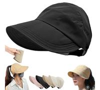 Outdoor UV Protection Hollow Top Sun Hat,Women's Wide Brim Adjustable Summer Hats,Ponytail Caps for Women (FR/ES, Alpha/Lettres, Taille Unique, Black)