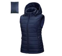 Outdoor Ventures Gilet matelassé à capuche pour femme - Gilet de transition pliable - Veste de sport hybride doublée - Gilet de cyclisme chaud avec col montant pour la randonnée, le camping, bleu