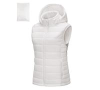 Outdoor Ventures Gilet matelassé à capuche pour femme - Gilet de transition pliable - Veste de sport hybride doublée - Gilet de cyclisme chaud avec col montant pour la randonnée, le camping, ivoire,