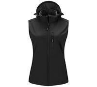 Outdoor Ventures Gilet softshell pour femme avec capuche en polaire légère, doublée, sans manches, imperméable, coupe-vent, avec poches zippées, Noir , 38