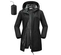 Outdoor Ventures Veste de pluie imperméable pour femme, longue, coupe-vent, veste de transition, légère et respirante, veste d'extérieur avec capuche, Noir , 3XL
