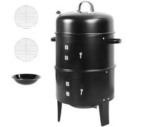 Outdoor Vertical Charcoal Stove, 16 Inch Double Tier BBQ Grill with Adjustable Vents & Thermometer, Heavy Duty Cold Rolled Iron Construction, Portable Barbecue Roaster for Family Gatherings Noir