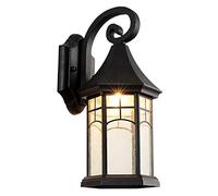 Outdoor Wall Lamp Waterproof Outdoor Wall Sconce Simple Courtyard E27 Wall Lantern With Glass Lampshade For Aisle Staircase Terrace Hotel Restaurant Living Room Balcony Wall Light (Black)