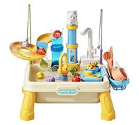 Outdoor Water Table - Bleu/Vert, Outdoor Sensory Game Built-In Pump, Water Station for Boys Girls Ages 4-8, 2 Levels, Spiral Wheel, Accessory Set | Classroom, Daycare, Patio, Beach, Garden, Paire