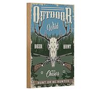 Outdoor Wild | Plaque en bois motif chasse et animaux sauvages | Parfait pour les chasseurs et les amis de la nature | Design vintage | 12 cm x 18 cm