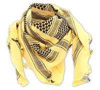 Outdoor World Shemagh Écharpe Armée Arabe OLP Forces Militaires SAS Motard Cache-Cou Keffieh Foulard Tête Cou Moyen-Orient Désert Turban Arabe-Wrap avec Pompon 110 cm x 110 cm (Jaune)