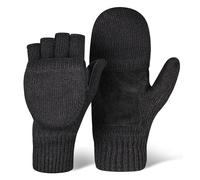 OutdoorEssentials Gants d'hiver sans doigts, moufles convertibles pour hommes et femmes - Gants chauds en tricot à rabat en laine