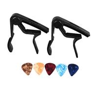 outdoorm 2 pièces Capodastre de Guitare Acoustique Bois Tampon en Caoutchouc réglable Capodastre de Guitare électrique Professionnel avec 5 médiators (Noire)