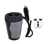 outdoorm Convertisseur de puissance de voiture 150 W avec LED à commande vocale, lumière d'ambiance colorée, convertisseur de charge USB en alliage d'aluminium en forme de tasse