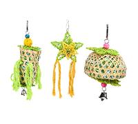 outdoorm - Ensemble de 3 Jouets à mâcher pour Oiseaux, Comprenant Une Balle en rotin et des clochettes, idéal pour Les perruches ondulées, Les perroquets Gris du Gabon et Les