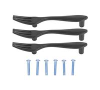 outdoorm Ensemble de 3 poignées de porte d'extérieur, couverts épais, en forme de vaisselle, poignées d'armoire pour tiroirs, garde-robe, étagères, noir (Fourchette)