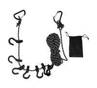 outdoorm Portable Travel Clothesline Adjustable 16.4ft Length Clothes Drying Rope Windproof 5m Clothesline with Hooks for Outdoor Camping (Noir réfléchissant)