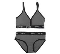 Outdoorm - soutien-gorge de sport pour femmes, ensemble de sous-vêtements, doux, respirant, réglable, en coton peigné, culotte pour exercices de Yoga (Noir Gris)