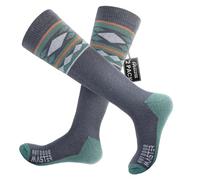 OutdoorMaster 2 Paires Unisexe en Laine Mérinos Chaussettes de Ski pour Homme & Femme, Chaussettes d'Hiver de Snowboard Respirantes Thermoactives pour Sports de Plein Air avec Design au-dessus du