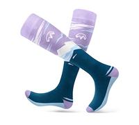OutdoorMaster Chaussettes de ski, lot de 2 paires de chaussettes thermiques de ski et de snowboard pour femme avec design OTC avec manchette antidérapante, motifs de montagne