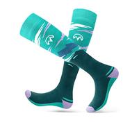 OutdoorMaster Chaussettes de ski, lot de 2 paires de chaussettes thermiques de ski et de snowboard pour femme avec design OTC avec manchette antidérapante, motifs de montagne