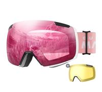 OutdoorMaster Heron Masque de ski avec 2 lentilles, sans monture, lentille torique HD interchangeable par aimant, masque de snowboard OTG pour hommes et femmes, protection UV à 100%.