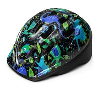 OutdoorMaster Ibex casque de vélo pour enfants et adolescents, convient aux draisiennes et vélos d'équilibre pour tout-petits, modèle dinosaure bleu, taille S
