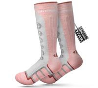 OutdoorMaster Lot de 2 Chaussettes de Ski Thermiques à Compression en Laine mérinos pour Enfants, Manchette antidérapante sur Le Mollet pour Le Ski, Le Snowboard, Le Patinage