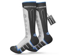 OutdoorMaster Lot de 2 chaussettes de ski thermiques à compression en laine mérinos pour enfants, manchette antidérapante sur le mollet pour le ski, le snowboard, le patinage