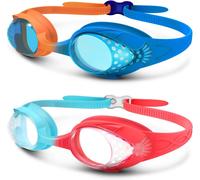 OutdoorMaster Lot de 2 lunettes de natation pour enfants - Lunettes de natation à sangle rapidement réglable pour enfants, Orange et bleu + Bleu et rouge