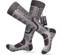 OutdoorMaster Lot de 2 Paires de Chaussettes de Ski en Laine Mérinos à Compression Gris Foncé Taille L