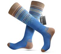 OutdoorMaster Lot de 2 paires de chaussettes de ski en laine mérinos, manchette antidérapante sur le mollet (OTC) pour homme et femme