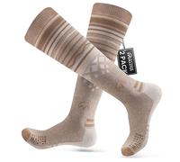 OutdoorMaster Lot de 2 paires de chaussettes de ski unisexes en laine mérinos pour homme/femme (OTC) avec revers antidérapants, chaussettes thermiques pour l'hiver, le snowboard