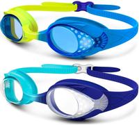 OutdoorMaster Lunettes de Natation pour Enfants Lot de 2 - Sangle Ajustable Rapide, Jaune & Bleu + Bleu