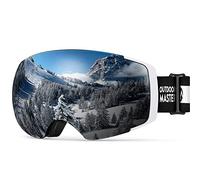OutdoorMaster Masque de Ski Pro-Lunettes de Ski Frameless, Lentille Interchangeable 100% Protection UV400 Masques Snowboard pour Hommes&Femme(A11-Cadre Blanc Lentille Argent Revo VLT10%)