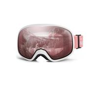 OutdoorMaster Owl Lunettes de ski enfant OTG,protection 100% UV,Lunettes de snowboard antibuée(cadre blanc+lentilles VLT 53% rouge)